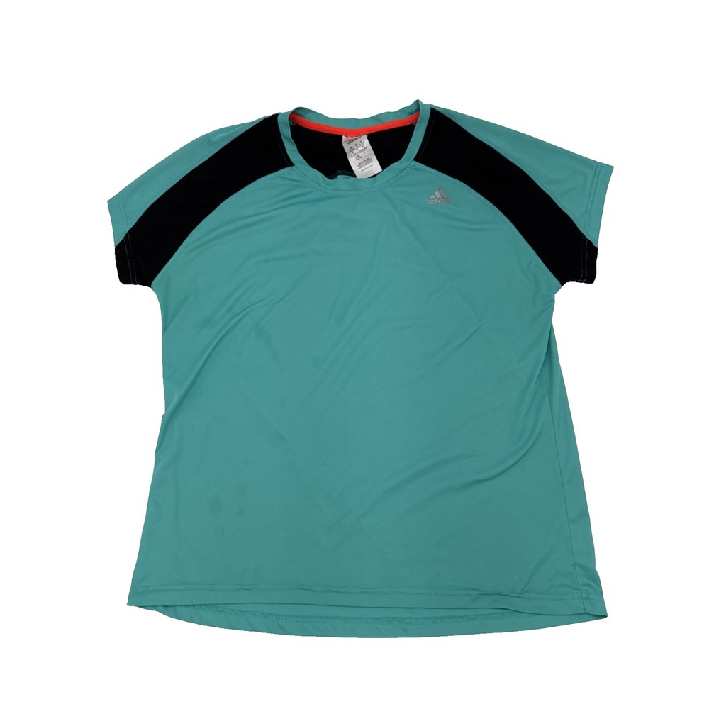 ADIDAS Running Climalite Shirt Teal Black Short Sleeve Mens XL mesh